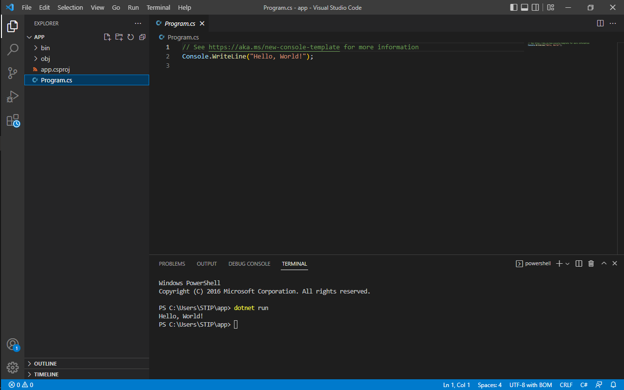 C# programming with Visual Studio Code